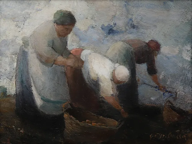 GOTTFRID OLSSON. Arbete på fältet, olja på pannå, signerad.