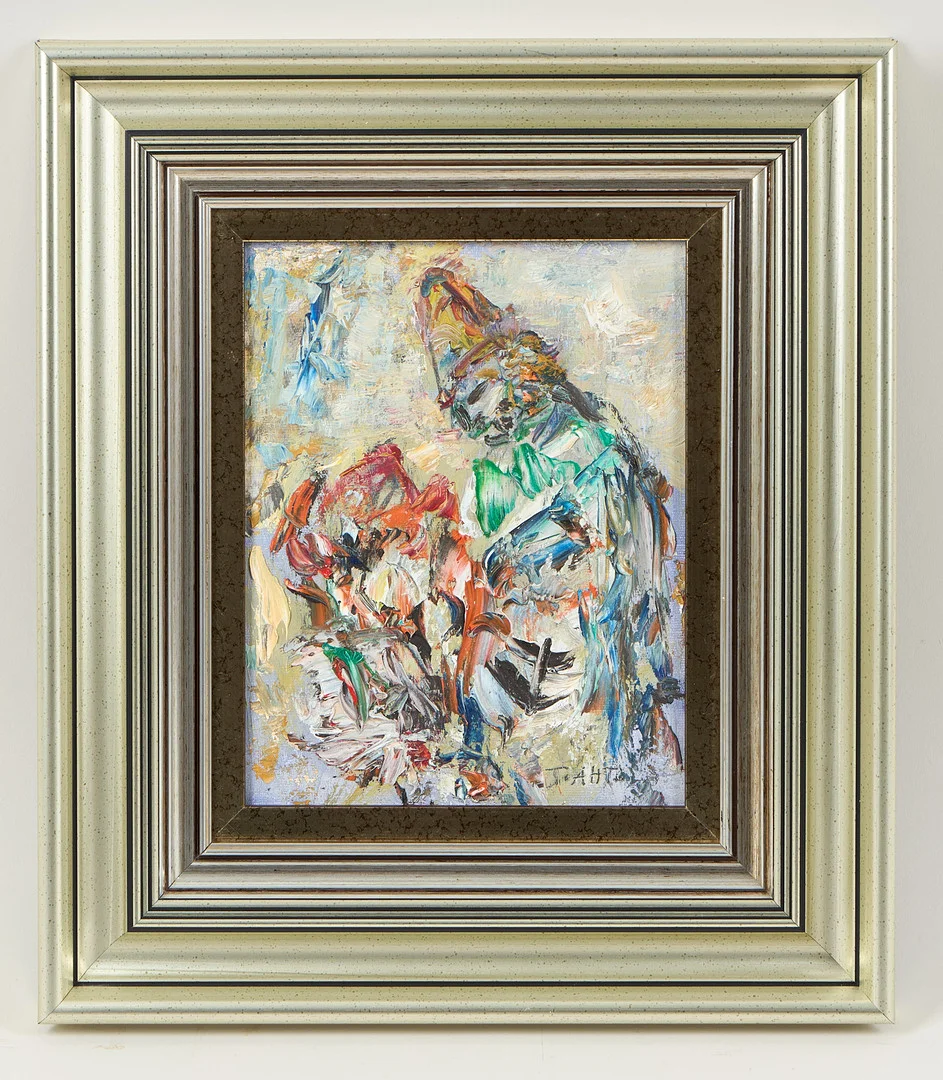 TAISTO AHTOLA. "Uppvaktning" (1989), signerad, olja på pannå. — Paintings — Stockholms Auktionsverk Helsinki