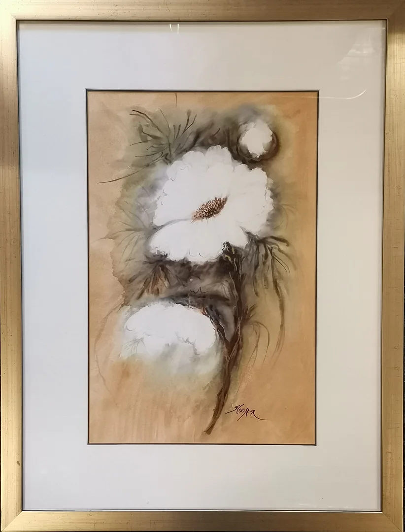 *CONTEMPORARY ORIGINAL MIXED MEDIA FLOWER PAINTING BY SANDRA COOPER. — Paintings — Acreman St Auctioneers & Valuers