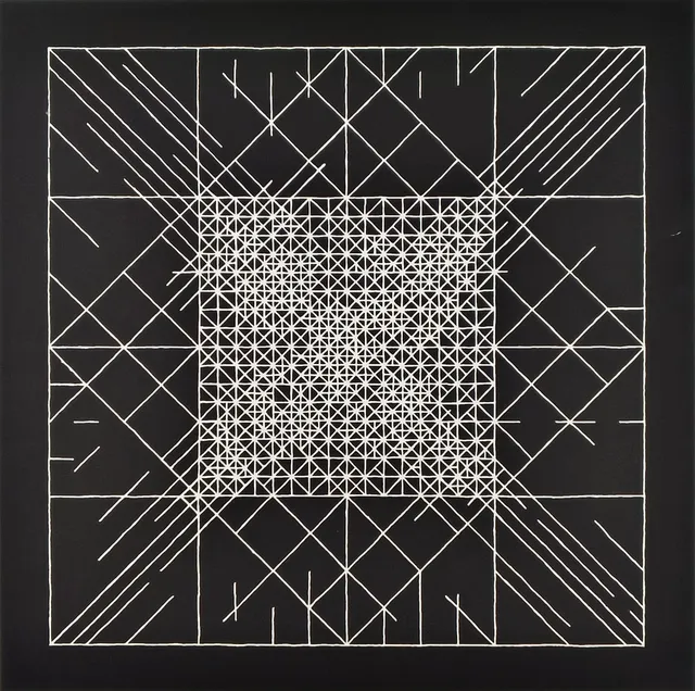 KYNCL, FRANTISEK. Weiße geometrische Komposition auf schwarzem Grund.