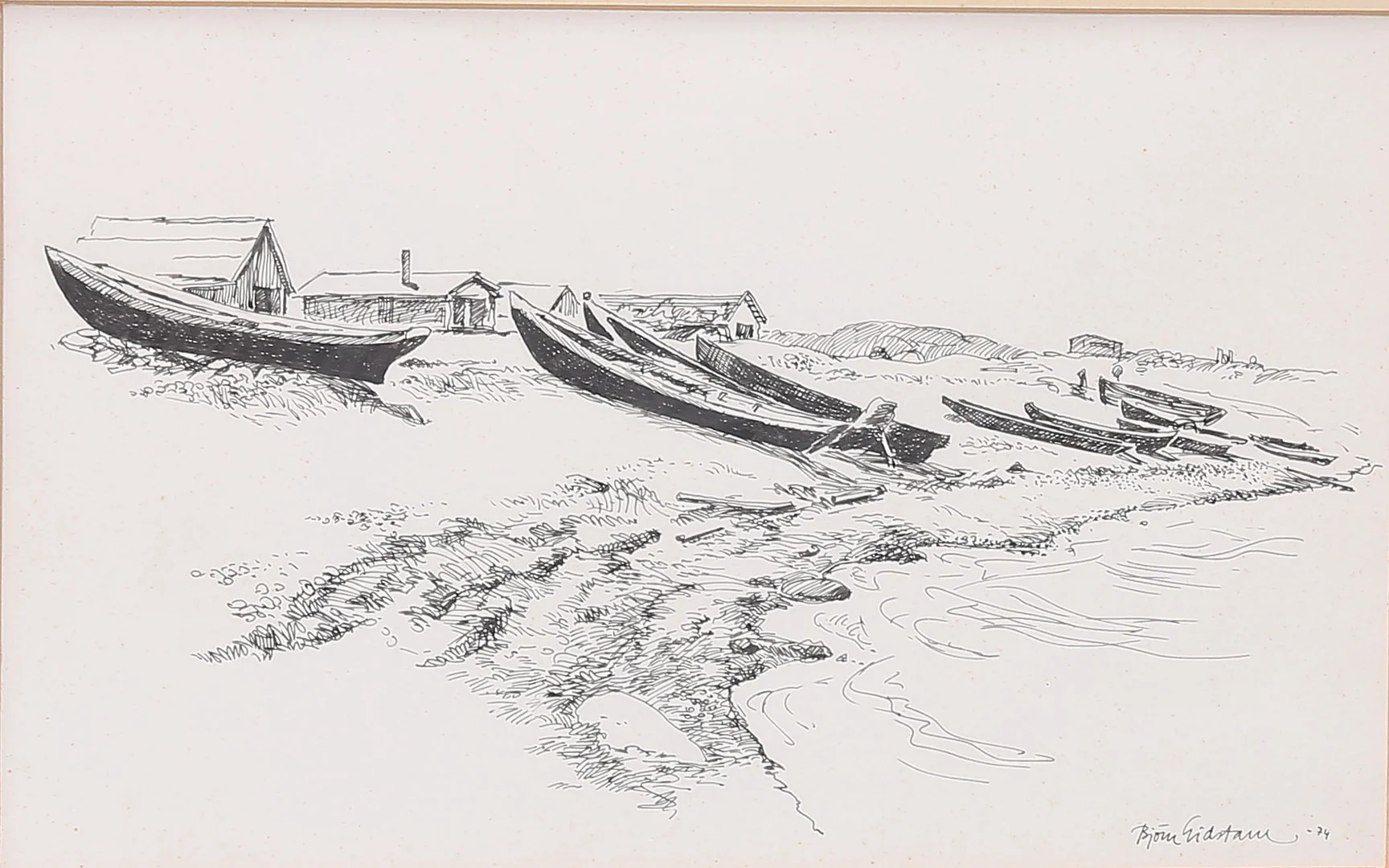 BJÖRN GIDSTAM. Teckning, Tusch, signerad, daterad - 74. — Drawings — Växjö Auktionskammare