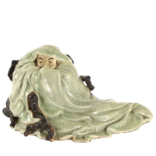 Asian figurine, Meng Haoran, crackle glaze. 20th century.
