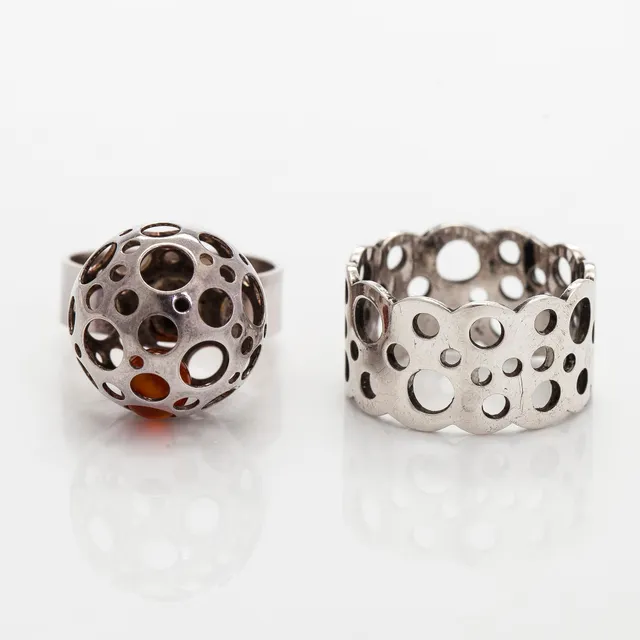 Liisa Vitali, ringar, 2 st, silver, Westerback, Helsingfors 1970-tal.