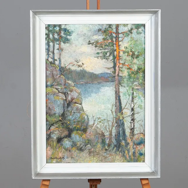 RENÉ HAGSTEDT. Olja på duk. "motiv från Krokssjön" Västergötland.