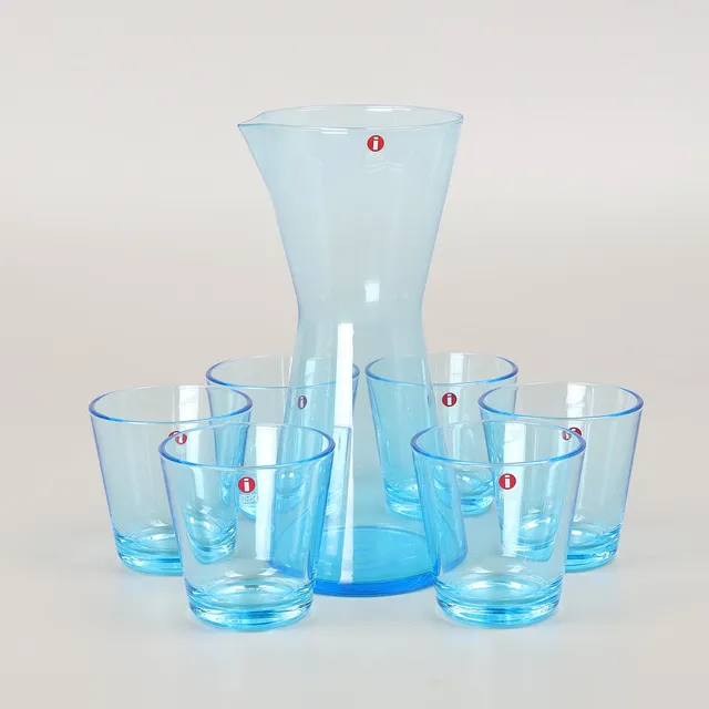 KAJ FRANCK. Glas, Karaff, 7 delar, "Kartio", Iittala.