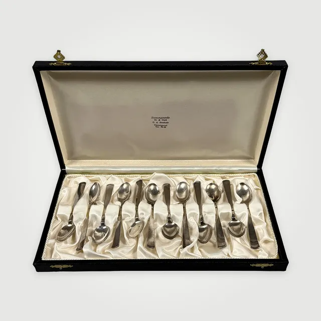 JACOB ÄNGMAN. KAFFESKEDAR, 12 st, "Rosenholm", Silver, GAB.