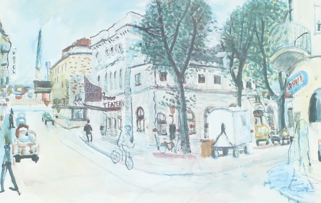 LARS HERDER. Gamla teatern, Helsingborg, färglitografi, signerad.