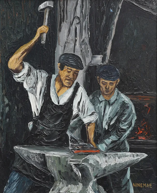 BORIS NINEMAE. OLJA PÅ DUK, "SOTETS VARDAG", SIGNERAD.