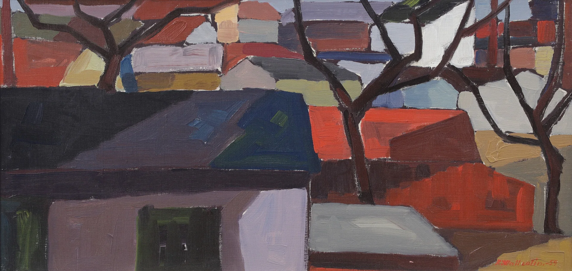 RAYMOND WALLENTIN. "I stadens utkant Kalmar", olja på duk, signerad, daterad -59. — Paintings — Växjö Auktionskammare