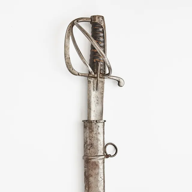 SABEL, svensk, m/1825, för livregementets husarer, balja i stål och läder, dubbla koppelringar.