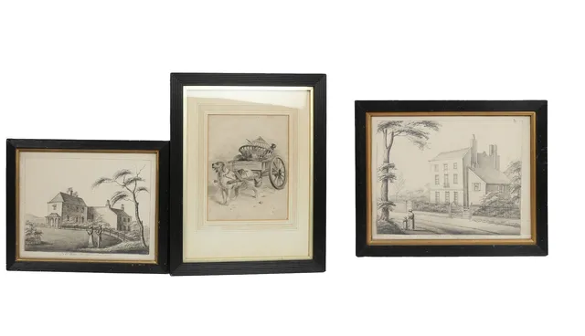 THREE 19TH CENTURY PENCIL DRAWINGS.