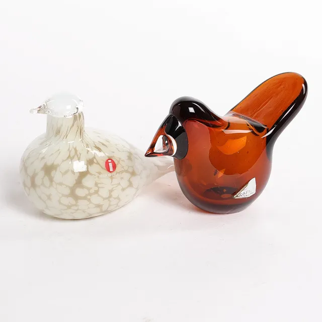 OIVA TOIKKA, fåglar, glas, en signerad O. Toikka Nuutajärvi Notsjö. Tidigt 1970-tal. "Sieppo" (flugsnappare).