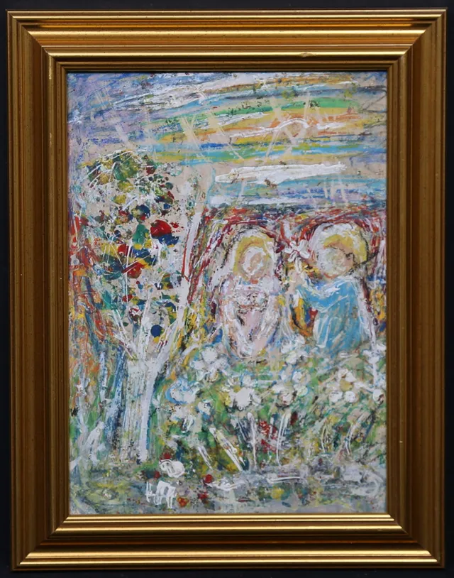 HANS ÅNGSÄTER. "Den lille friaren". Olja på pannå, signerD hå.