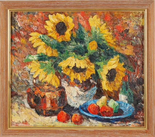 FINN ANDERSEN. (DANMARK, 1909-1987). solrosor, signerad, olja på duk.