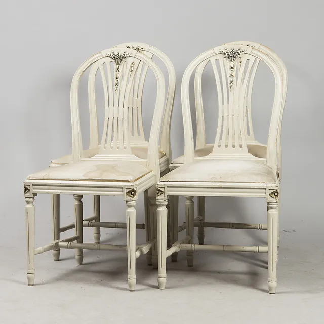 STOLAR, 4 stycken, "Axet", vitmålade, gustaviansk stil.