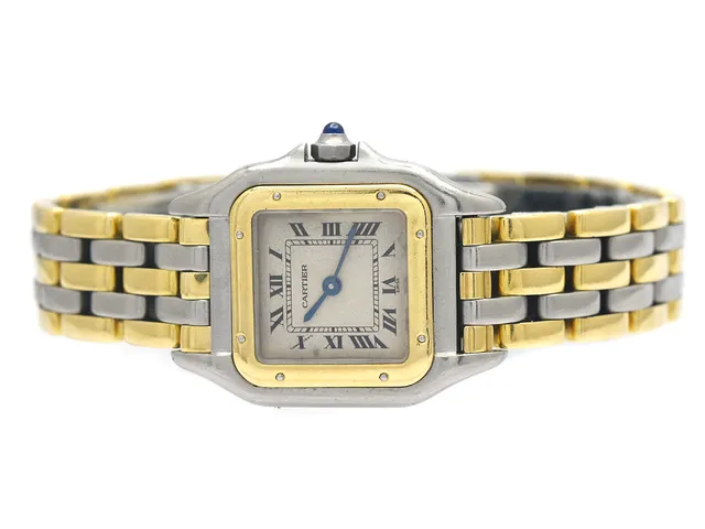 CARTIER, Panthère, Cal 057, Boett nr. 1057917/021037, damur, 21,5 x 21,5 (30) mm, stål/guld, quartz, safirglas, skadad urtavla, originallänk (3-radig), viklås, ca 1992.