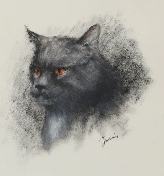CARL JULIUS. Katt, teckning, signerad C. Julius.