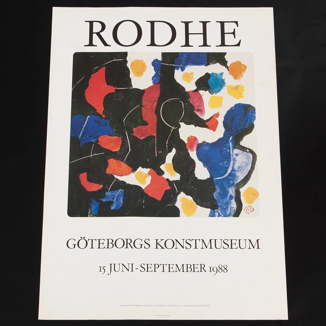 LENNART RODHE. Utställningsaffisch, Göteborgs Konstmuseum 1988, Jernström Offsettryck, Signerad i trycket. — Engravings & Prints — Laholms Auktionskammare