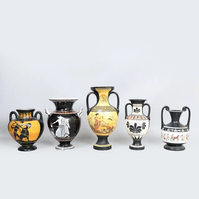 A COLLECTION OF FIVE ANCIENT GREEK INSPIRED POTTERY (5).