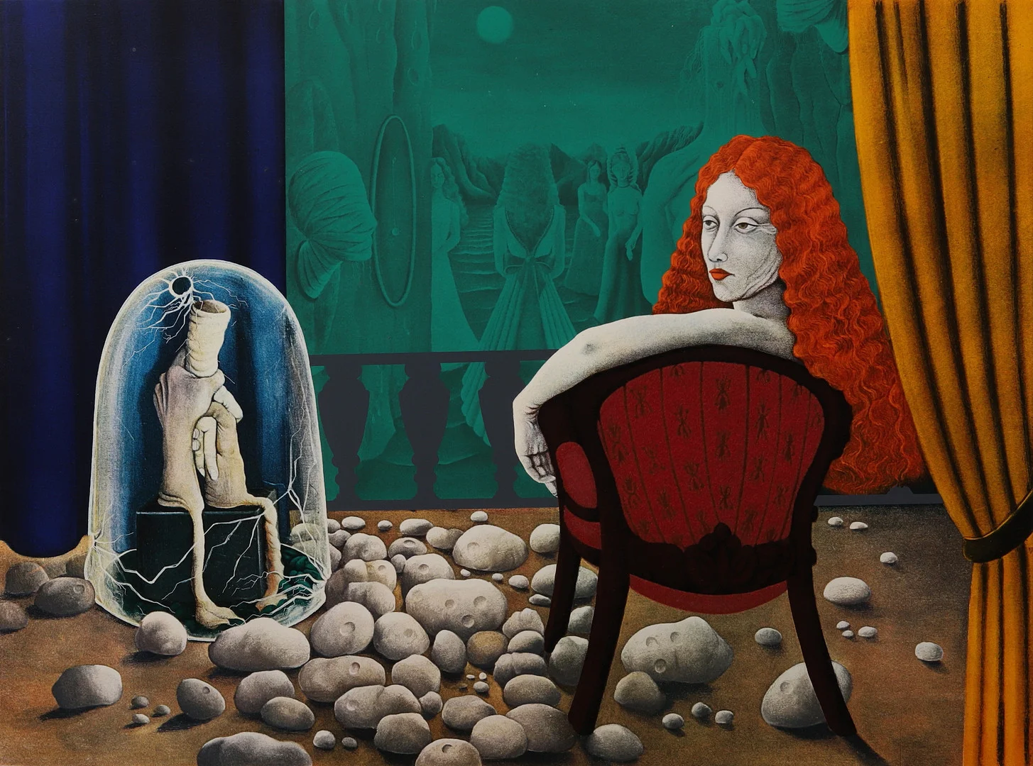 BERT JOHNNY NILSSON (1934-2004). Surrealistisk komposition, litografi, HC-numrerad, signerad och daterad. — Engravings & Prints — Garpenhus Auktioner