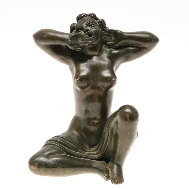 THORWALD ALEF (1896-1974). Skulptur, brons, 'Modellen gäspar', Herman Bergman.