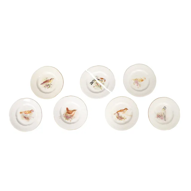 A SET OF SEVEN ROYAL WORCESTER "ENGLISH GARDEN BIRDS" TEA PLATES (7).