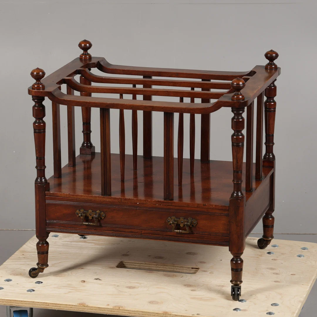 A MID VICTORIAN WALNUT THREE DIVISION CANTERBURY. — Other — Bishop & Miller