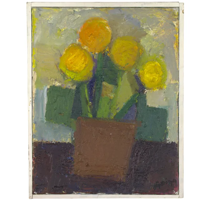 KJELL HÖGSTRÖM. Olja på duk, stilleben med gula blommor i vas, signerad, -60.