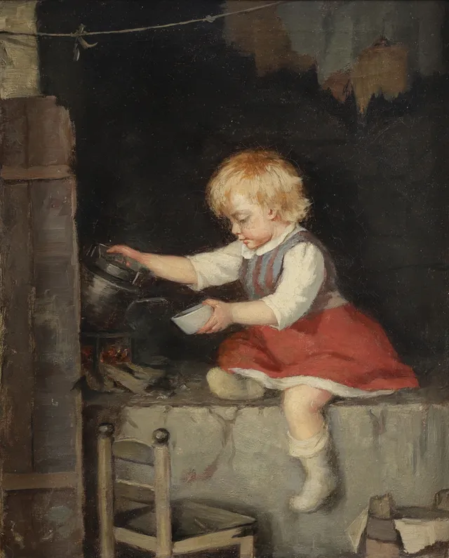 JOSEFINA NISBETH. Flickporträtt. Olja på duk, signerad.