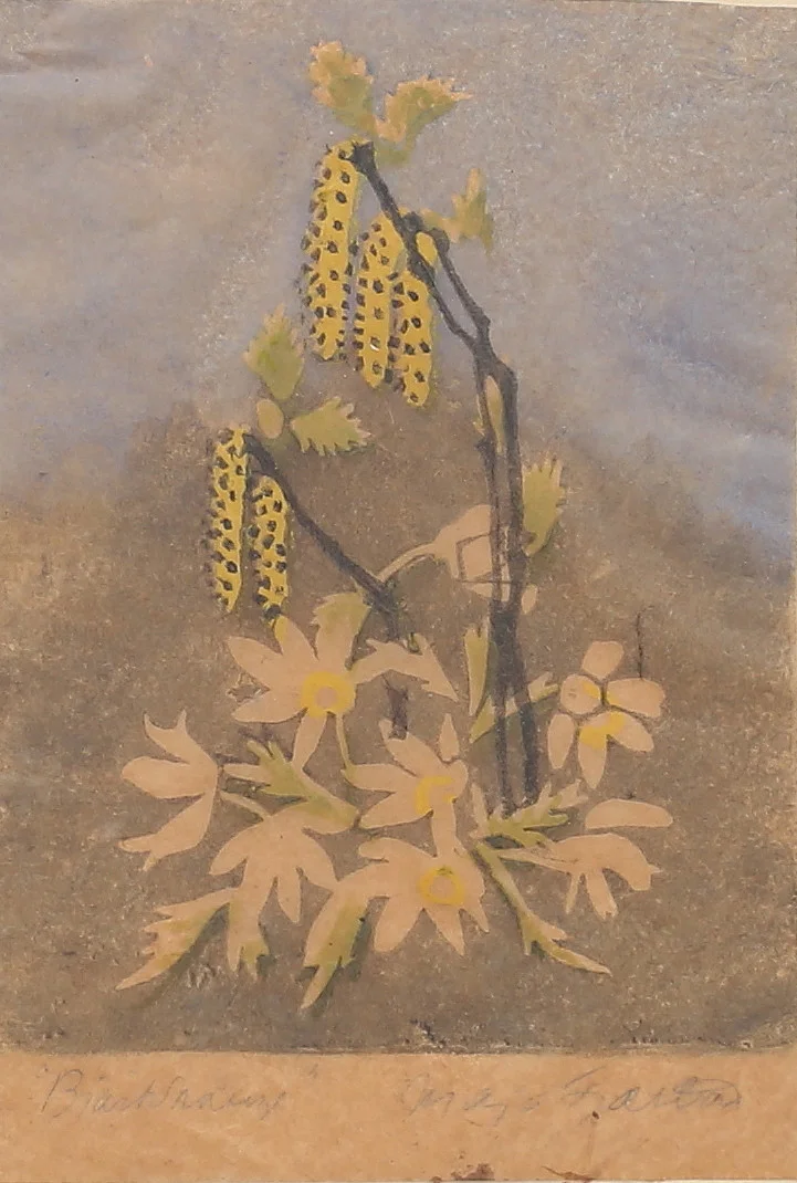 MAJA FJAESTAD. Träsnitt, "Björkhänge", signerad. — Engravings & Prints — Auktionshuset Thelin & Johansson