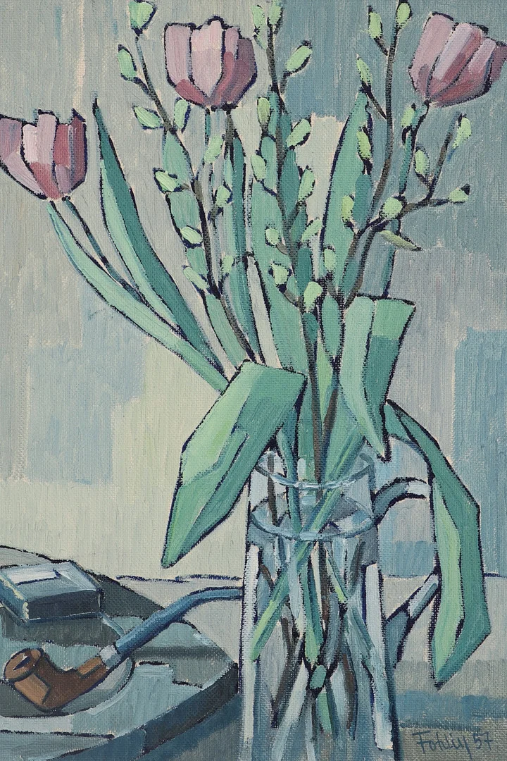 GUNNAR FOHLIN. Olja på pannå, stilleben, signerad och daterad 57. — Paintings — Ekenbergs Auktioner