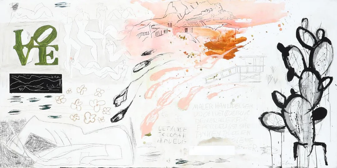Untitled. Signed Kjeld Ulrich. Mixed media on canvas. 90×180 cm. Unframed. — Modern Paintings/Modern art — Bruun Rasmussen