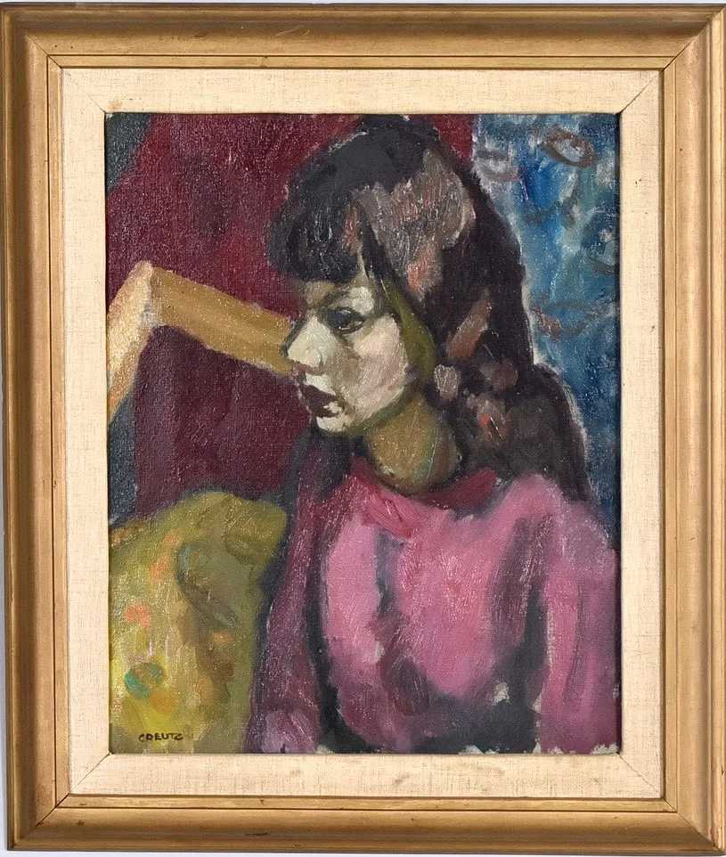 MAGNUS CREUTZ. Olja på duk, komposition med kvinna. — Paintings — Halmstads Auktionskammare