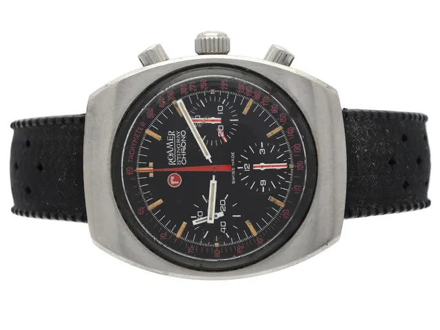 ROAMER, Stingray Chrono, "Tachymeter", Cal Valjoux 72, Ref nr. 072-9120-602, Boett nr. 313072, kronograf, herrur, 37 mm, stål, manuell, plexiglas, skadad urtavla, boett signerad Roamer Watch Co, gummiband (Tropic), ca 1970.