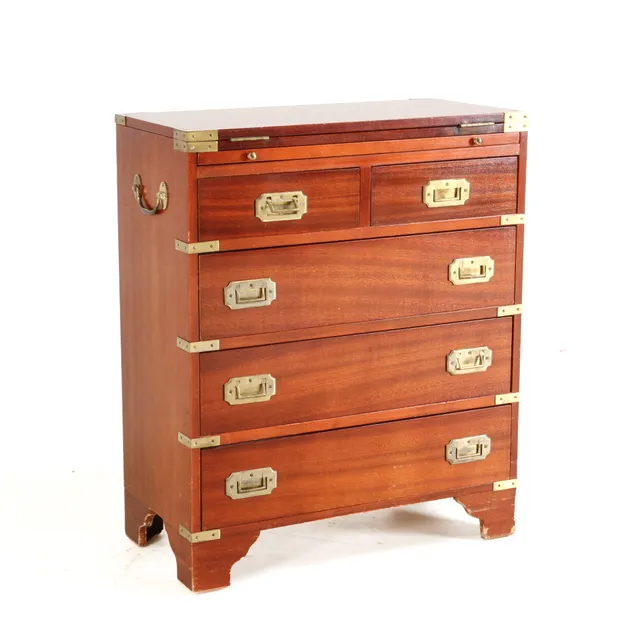 Military chest of drawers, mahogany and brass