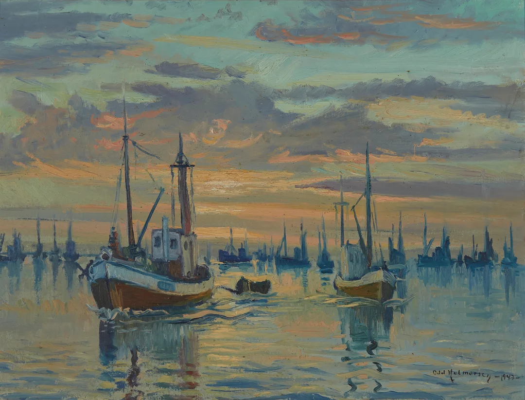Helmersen, Odd — Lofotfiskerne seiler ut, 1947 — Kunst/Maleri — Blomqvist