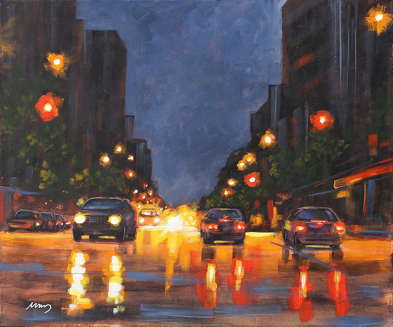 MARCUS JACOBSSON. Gatubild, New York, akryl på duk, signerad Marcus. — Paintings — Garpenhus Auktioner