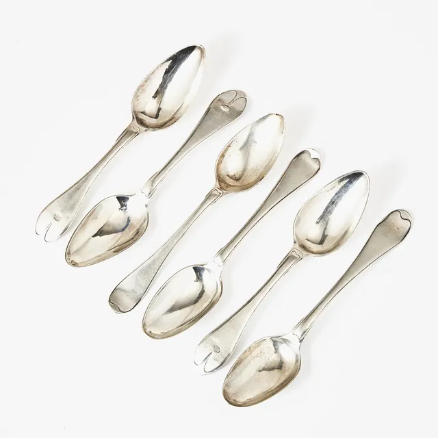 MATSKEDAR, 3+1+1+1, silver, svensk rund och spetsig, Johan Henrik Leffler, Falun 1825, Lars Granberg, Stockholm 1806, Petter Adolf Sjöberg, Stockholm 1809 samt Jöns Silfverberg, Ystad 1801.