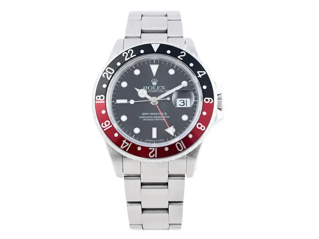 ROLEX, Oyster Perpetual, GMT-Master II, Chronometer (Swiss-T<25), s.k. "Fat lady", Ref nr. 16760, Serie nr. 8669235, Cal 3085, Verk nr. 1069036, Boett nr. 16760, herrur, 39 mm, stål, automatisk, safirglas (nagg/repor), datum, utbytta visare (Tritinova), Oysterlänk (utbytt/senare), viklås, Ref nr. 78360-O12/501 B, ca 1985.