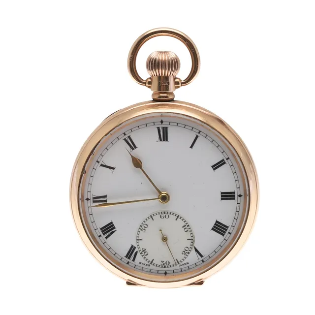 A 9CT GOLD OPEN FACED POCKET WATCH.