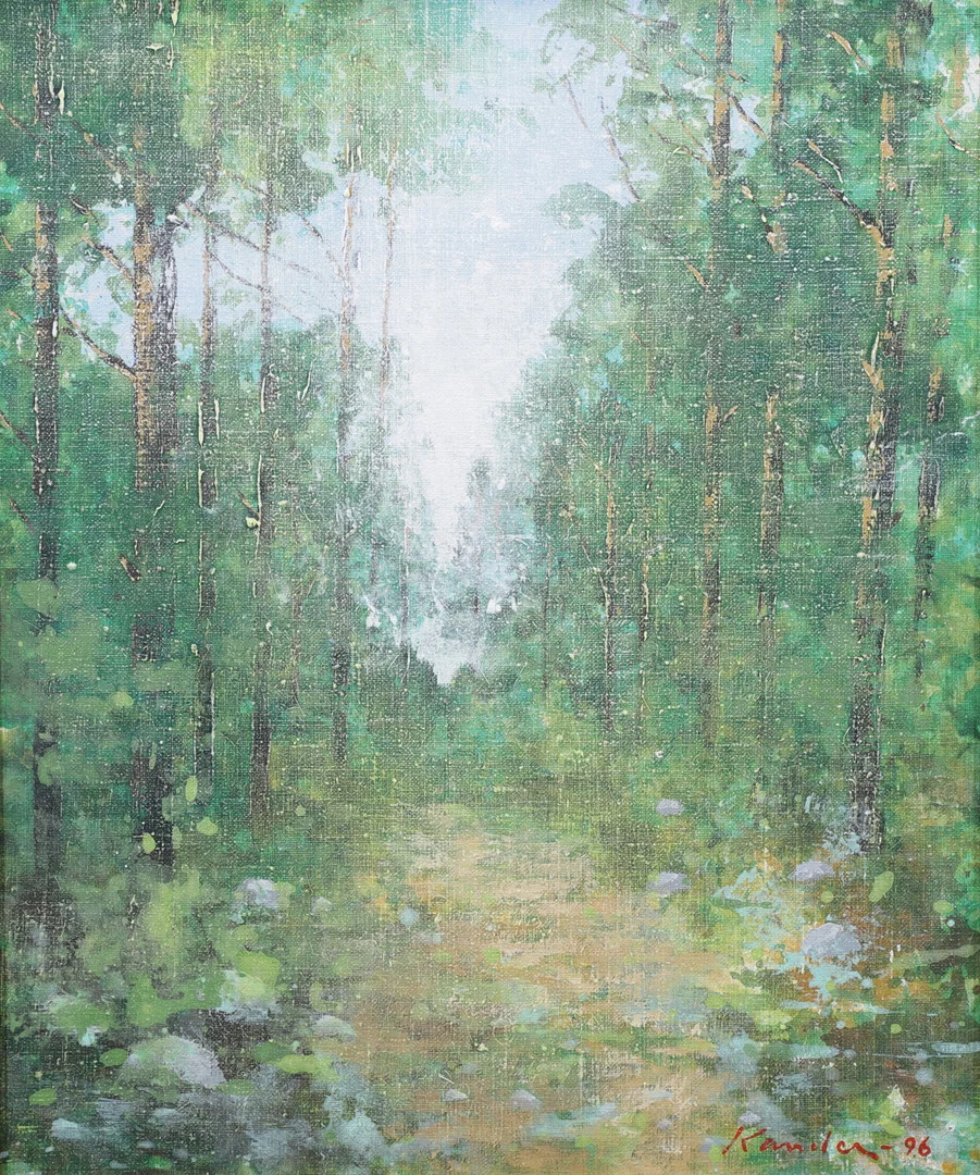 LEIF KANDER. "Skogsvägen/Krokvik", olja på duk, signerad, daterad - 96. — Paintings — Växjö Auktionskammare