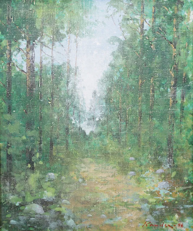 LEIF KANDER. "Skogsvägen/Krokvik", olja på duk, signerad, daterad - 96.