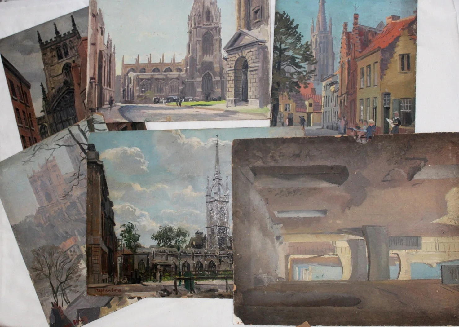 STEPHEN BONE (1904-1958). ST DUNSTAN IN THE EAST; DURHAM CATHEDRAL; OXFORD; BRUGES; ST TROPEZ. — Paintings — Lawrences Auctioneers