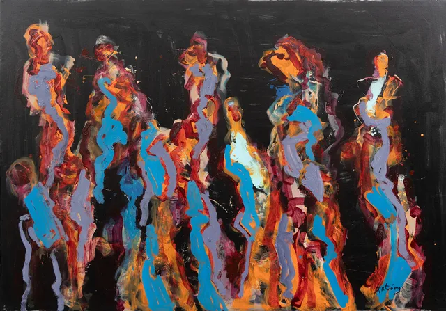 IMRE ANTONYI. Komposition med figurer, oplja på duk, signerad.