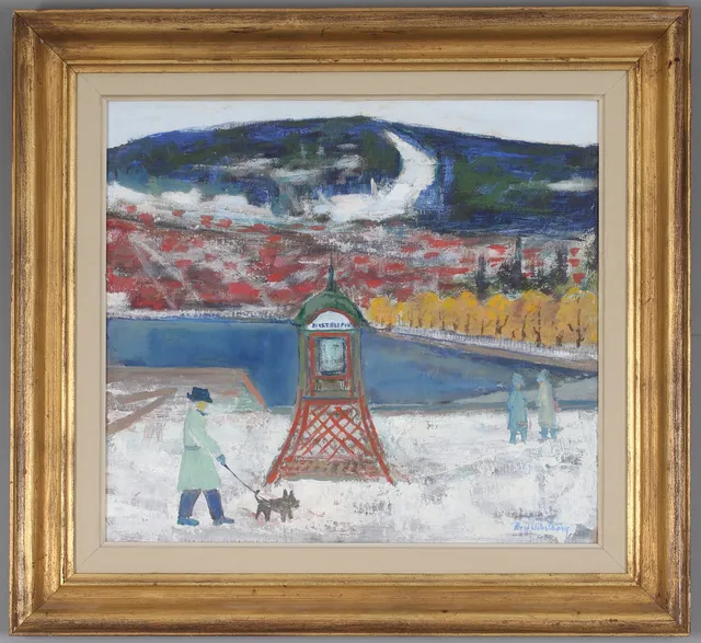 ROLF WIKSTRÖM. Hundpromenad, olja på pannå, signerad.