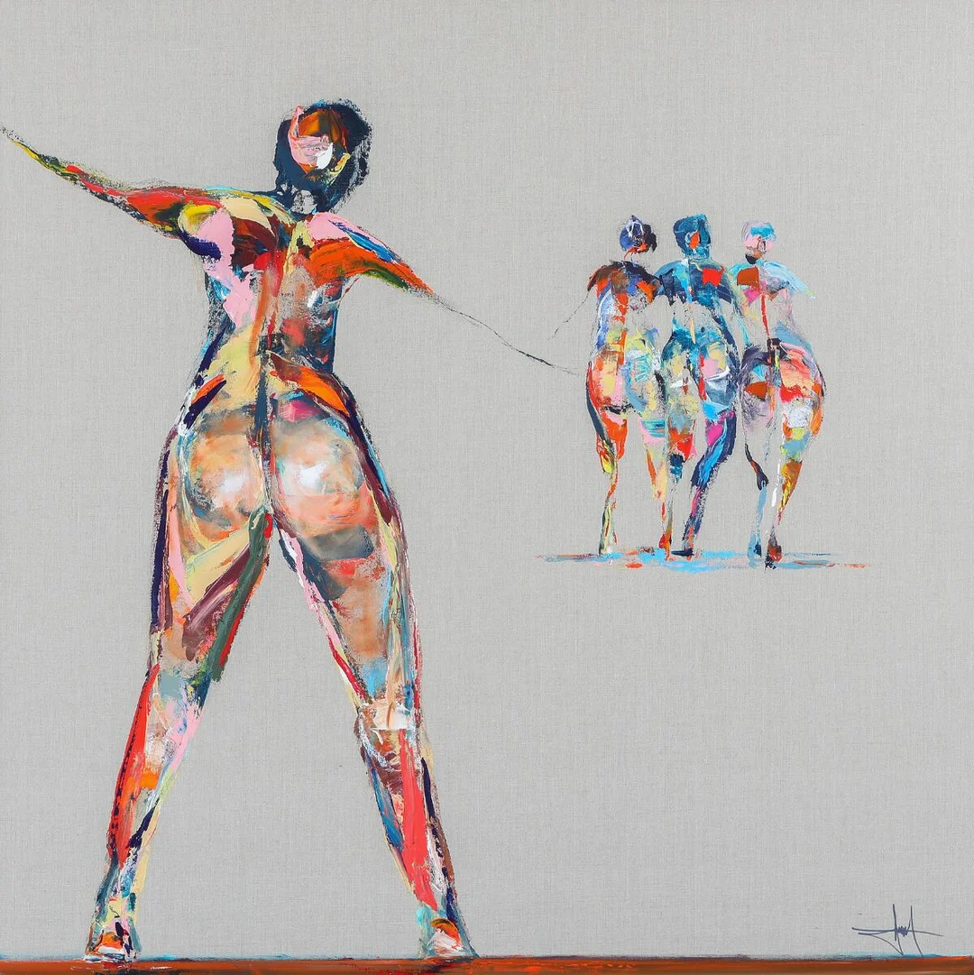 “Nogle vil altid stå sammen og andre vil altid skille sig ud”. Signed monogram. Acrylic on canvas. 120×120 cm. — Modern Paintings/Modern art — Bruun Rasmussen
