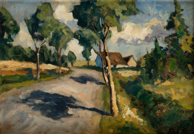 FINN ANDERSEN (1909-1987). Landstraße mit Gehöft.