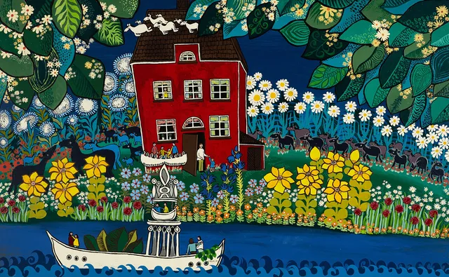 BENGT ELDE (1939-2015), Sommaridyll, signerad B. ELDE, daterad 73, olja med lack på pannå.
