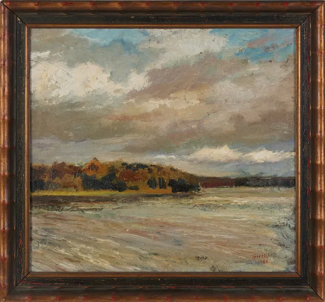 GRETA GERELL (1898-1982). Landskapsmotiv vårvinter, olja på pannå, signerad och daterad Gerell -33.