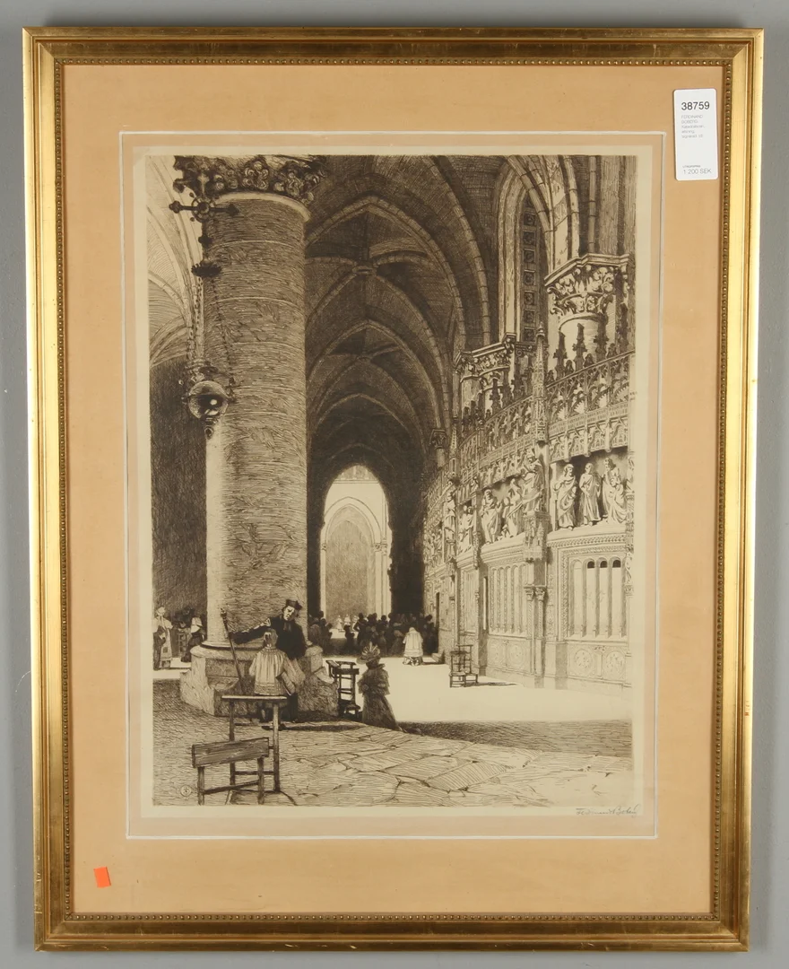 FERDINAND BOBERG. Katedralscen, etsning, signerad. — Engravings & Prints — Auktionshuset Kolonn